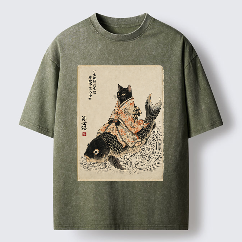 Tokyo-Tiger Vintage Japan Cat Art Washed T-Shirt