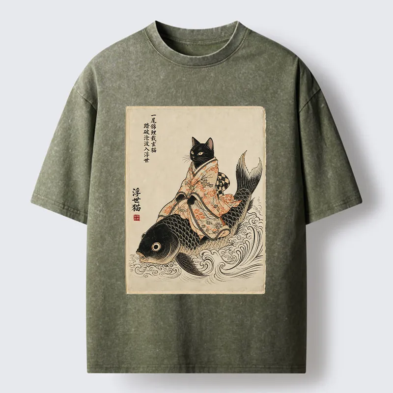 Tokyo-Tiger Vintage Japan Cat Art Washed T-Shirt