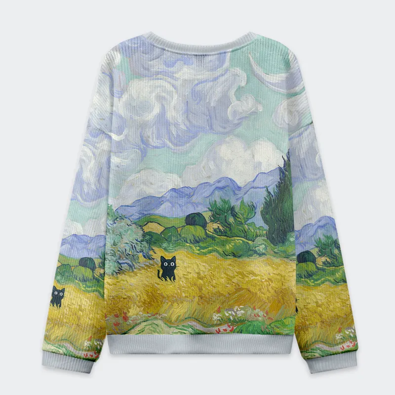 Tokyo-Tiger Black Cat In The Wheat Field Christmas Ugly Sweatshirt