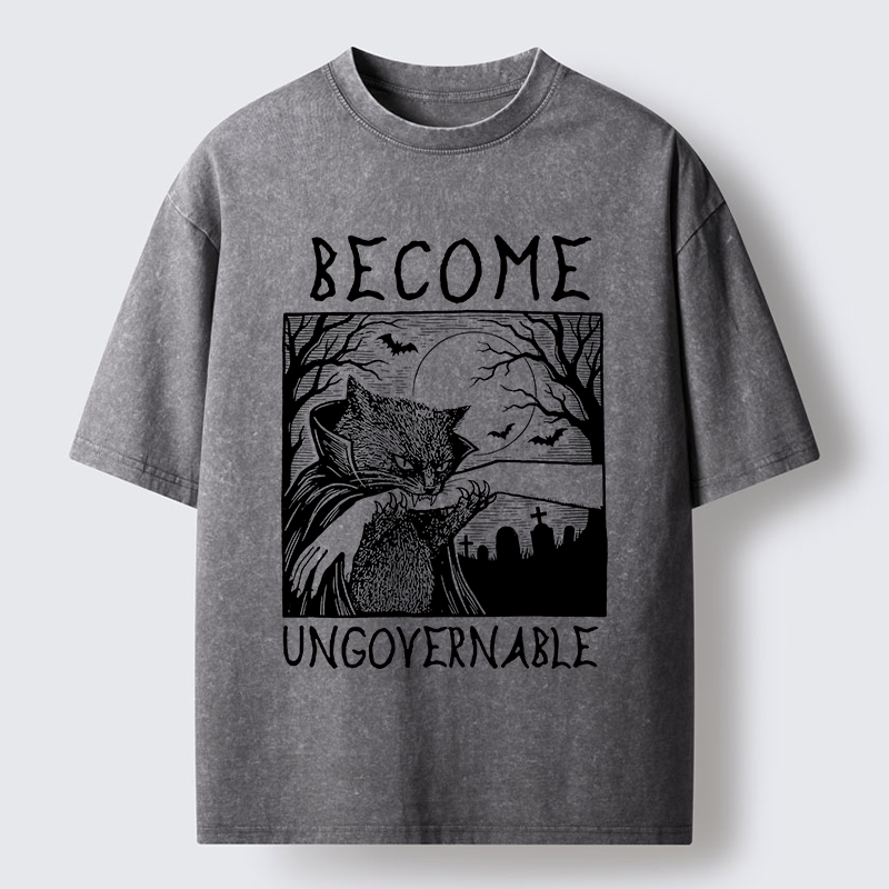 Tokyo‑Tiger Creepy Night Cat Washed T‑Shirt