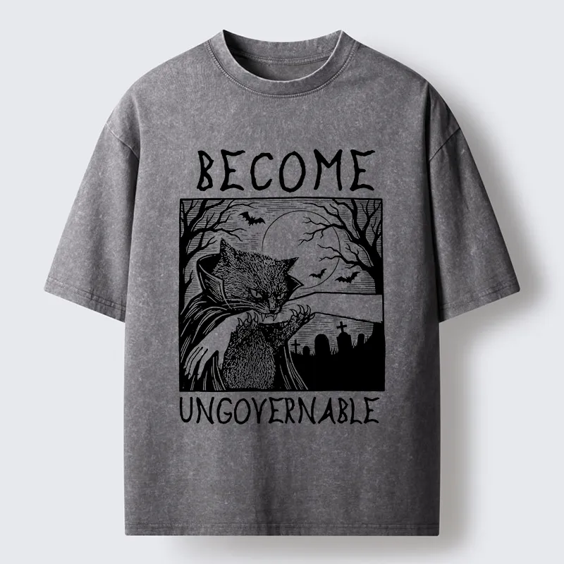 Tokyo‑Tiger Creepy Night Cat Washed T‑Shirt
