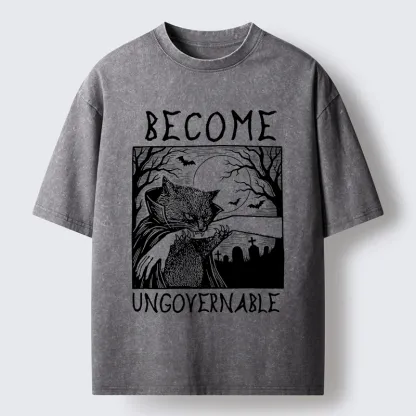 Tokyo‑Tiger Creepy Night Cat Washed T‑Shirt
