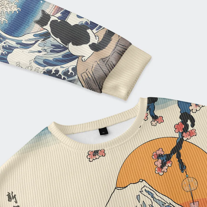 Tokyo-Tiger Cat Looking At The Great Wave Christmas Ugly Sweatshirt