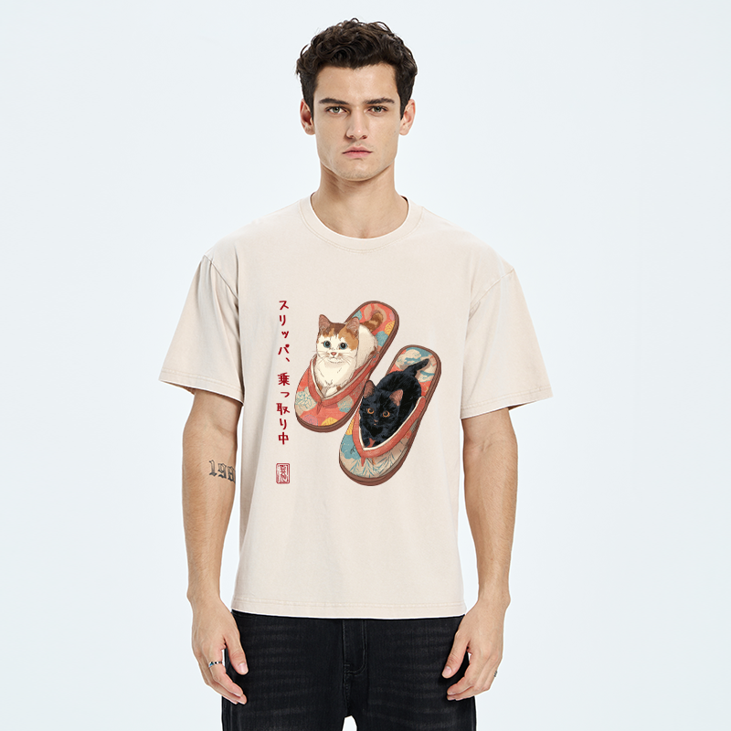 Tokyo-Tiger Slipper Kitties Washed T-Shirt