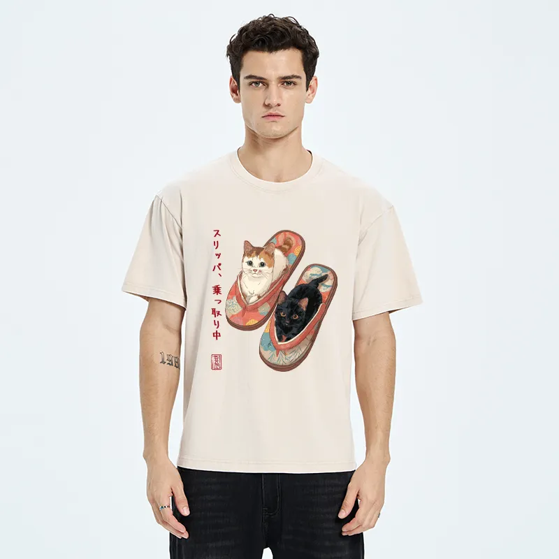Tokyo-Tiger Slipper Kitties Washed T-Shirt