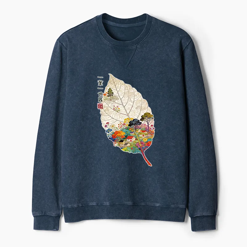 Tokyo-Tiger One Leaf Holds A Tiny Colorful World Washed Terry Sweatshirt