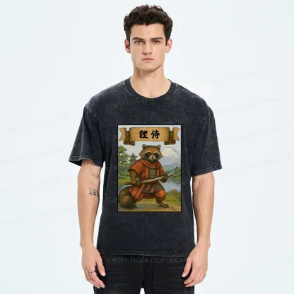 Tokyo-Tiger Raccoon Samurai Japan Washed T-Shirt