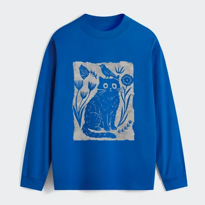 Tokyo-Tiger Folk Paper Cut Cat Bird Floral Art Classic Long Sleeve T-Shirt