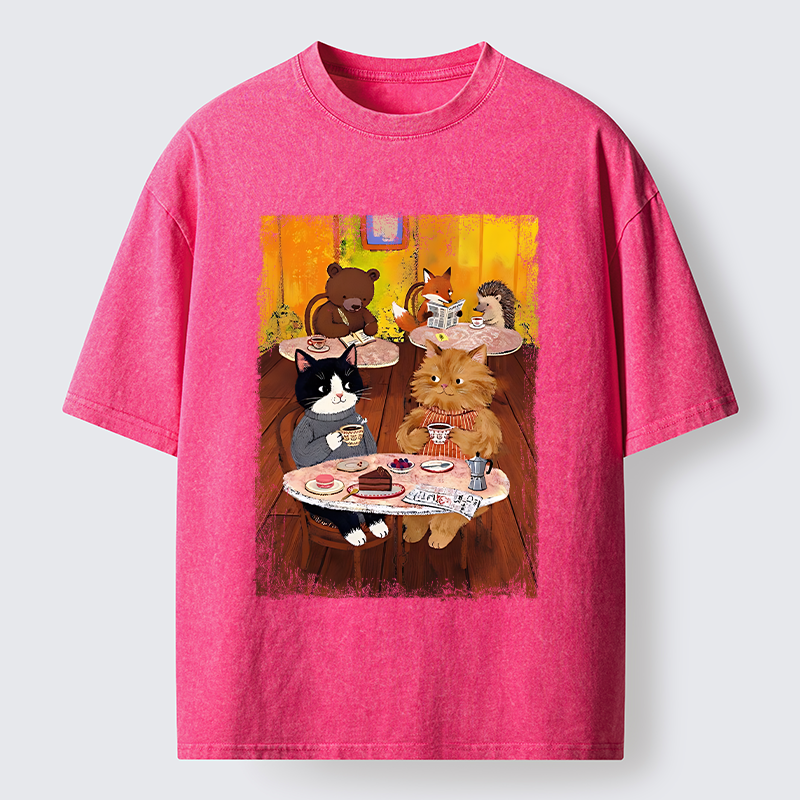 Tokyo-Tiger Cute Animal Cafe Washed T-Shirt