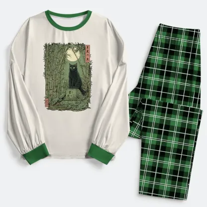 Tokyo-Tiger Black Cat In The Bamboo Forest Family Pajama Sets