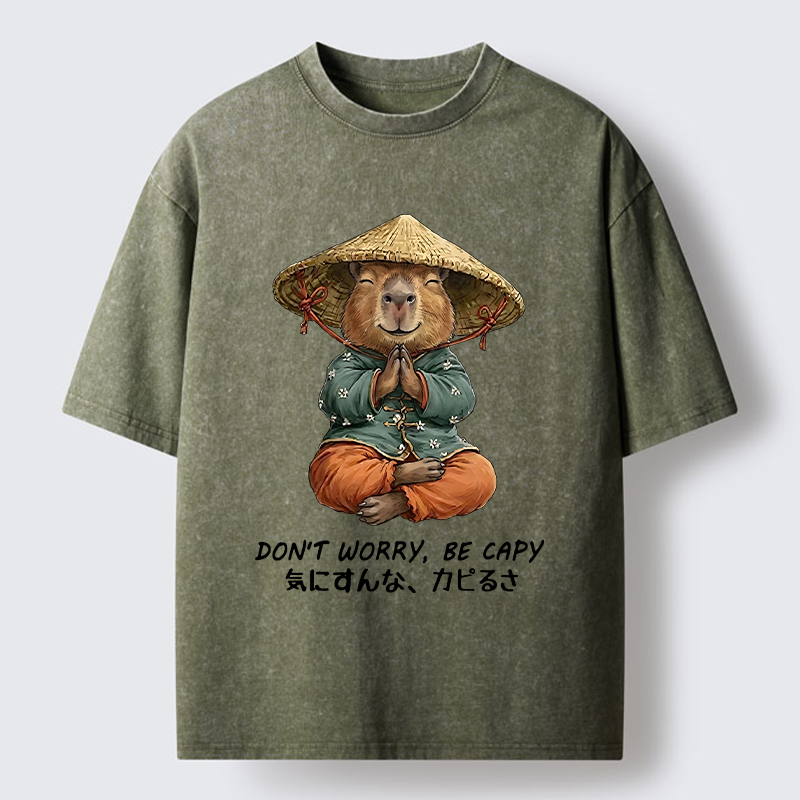 Tokyo-Tiger Zen Capybara Funny Meme Washed T-Shirt