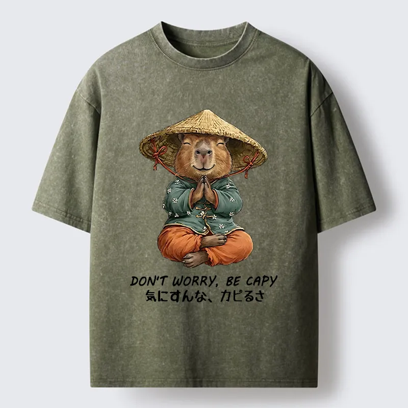 Tokyo-Tiger Zen Capybara Funny Meme Washed T-Shirt