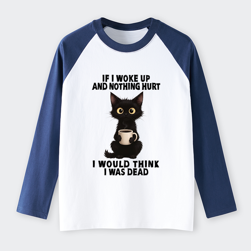Tokyo-Tiger Funny Cute Black Cat And Coffee Meme Raglan Long Sleeve T-shirt