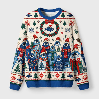 Tokyo-Tiger Santa Hat Fish Gang Fuzzy Christmas Ugly Sweatshirt