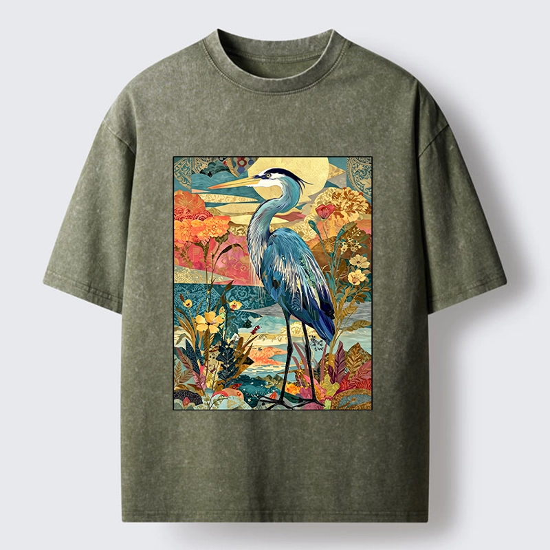 Tokyo‑Tiger Heron Wild Bloom Washed T‑Shirt