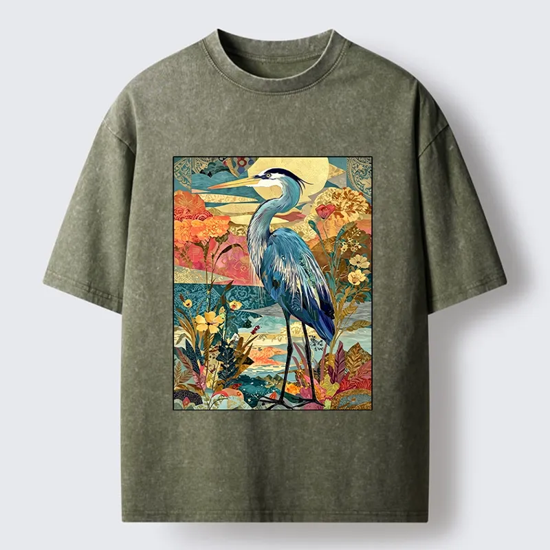 Tokyo‑Tiger Heron Wild Bloom Washed T‑Shirt