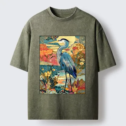 Tokyo‑Tiger Heron Wild Bloom Washed T‑Shirt