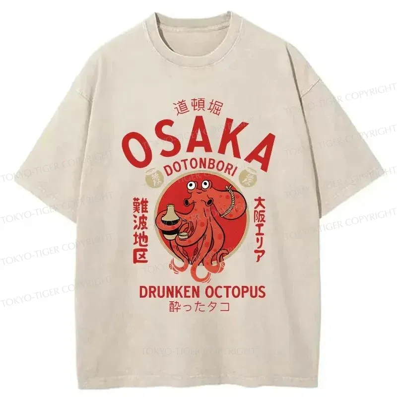 Tokyo-Tiger Drunken Octopus Japan Washed T-Shirt Sale