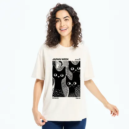 Tokyo-Tiger Black Cat Polka Dot Art Washed T-Shirt