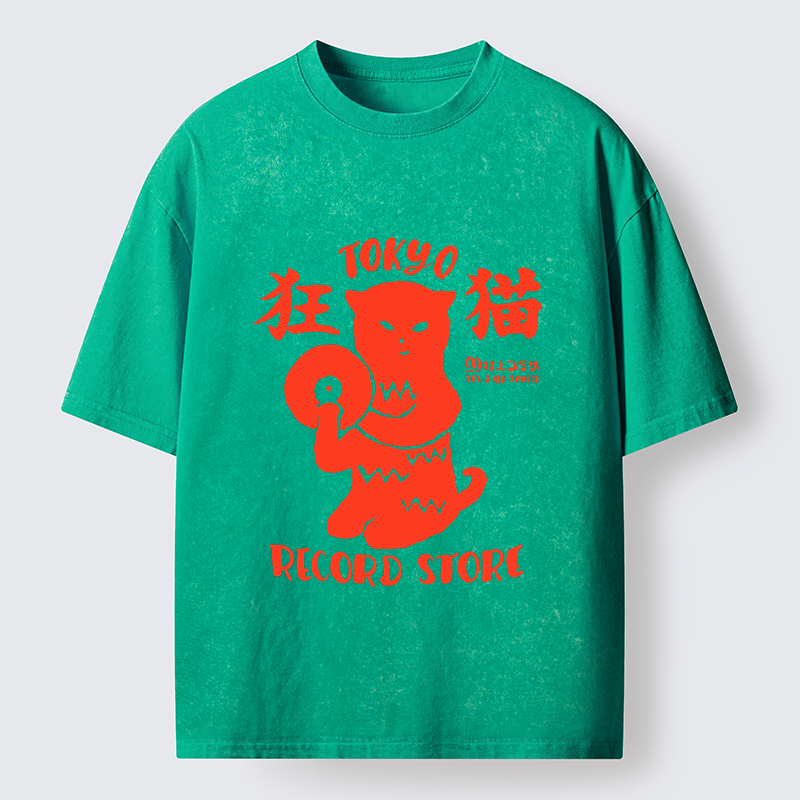 Tokyo-Tiger Wild Cat Vinyl Art Washed T-Shirt