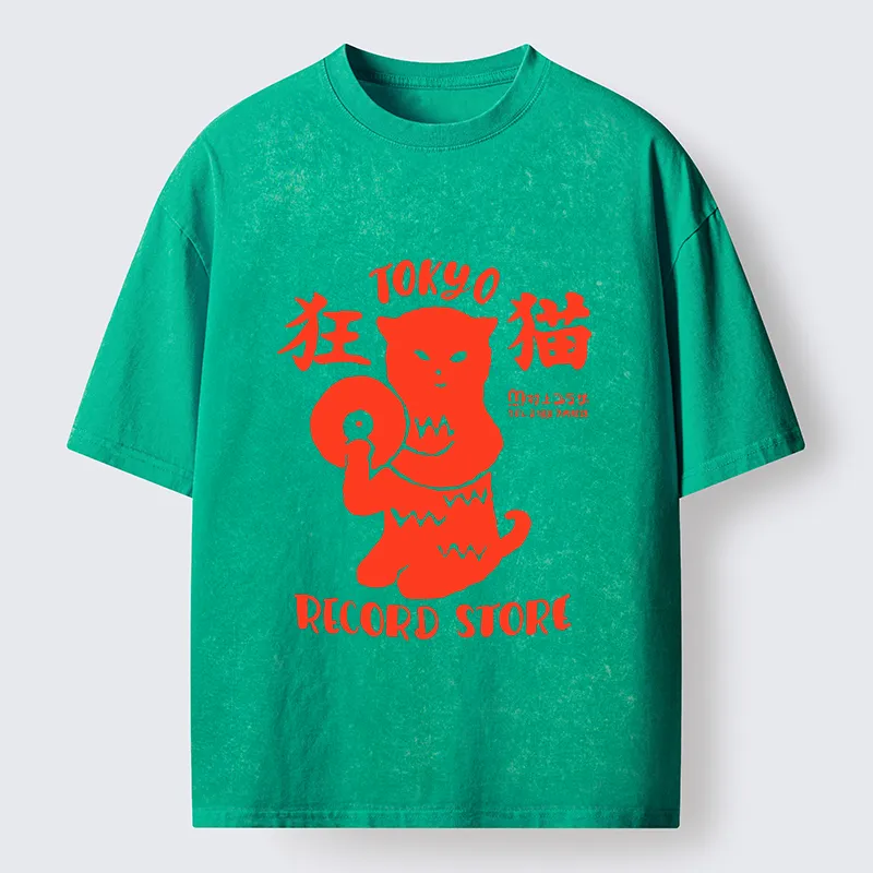 Tokyo-Tiger Wild Cat Vinyl Art Washed T-Shirt