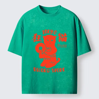 Tokyo-Tiger Wild Cat Vinyl Art Washed T-Shirt