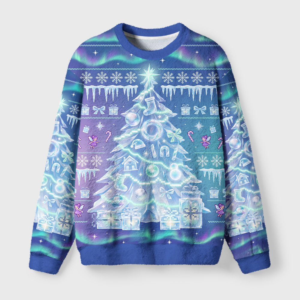 Tokyo-Tiger Frosted Aurora Christmas Fuzzy Christmas Ugly Sweatshirt