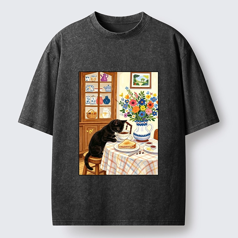 Tokyo‑Tiger Cute Snack Time Cat Washed T‑Shirt
