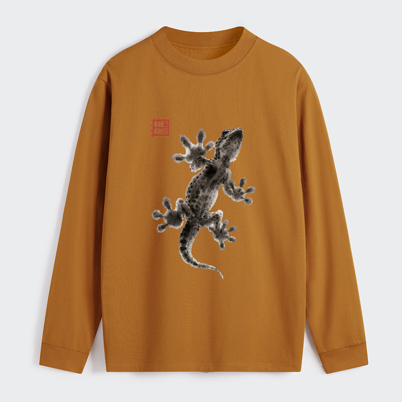 Tokyo-Tiger Minimal Asian Ink Brush Gecko Vibe Classic Long Sleeve T-Shirt