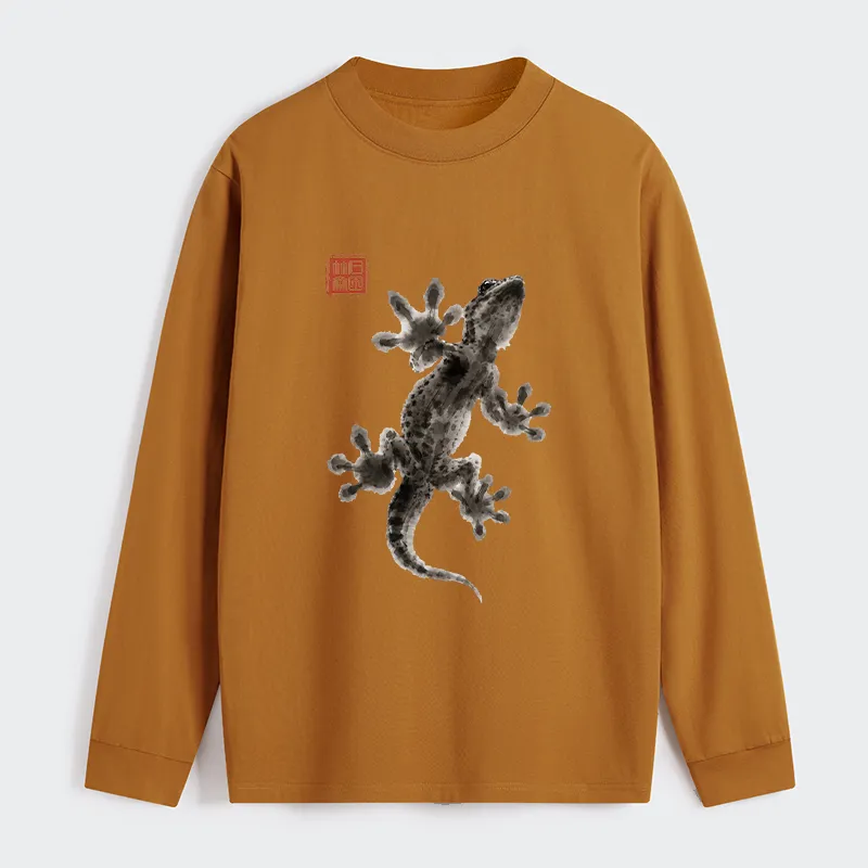 Tokyo-Tiger Minimal Asian Ink Brush Gecko Vibe Classic Long Sleeve T-Shirt