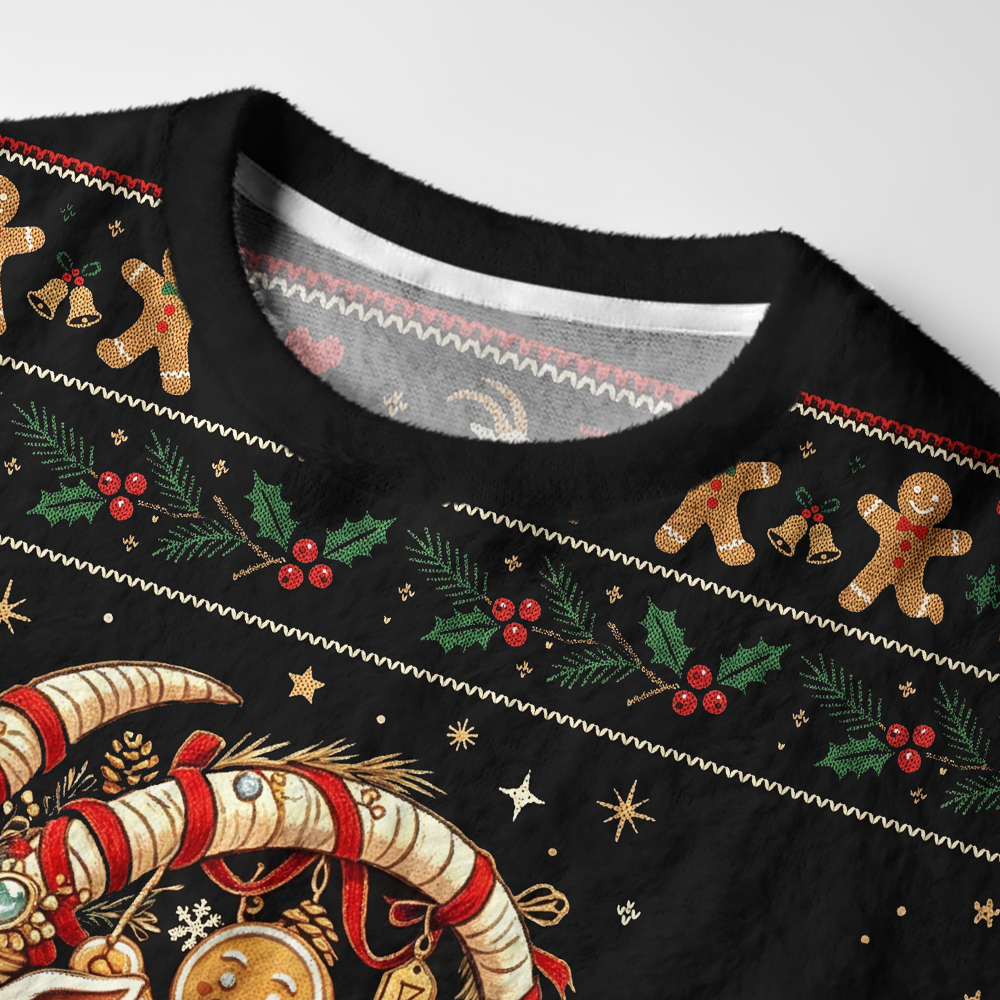 Tokyo-Tiger Yule Goat Rider Here For Cookies Fuzzy Christmas Ugly Sweatshirt