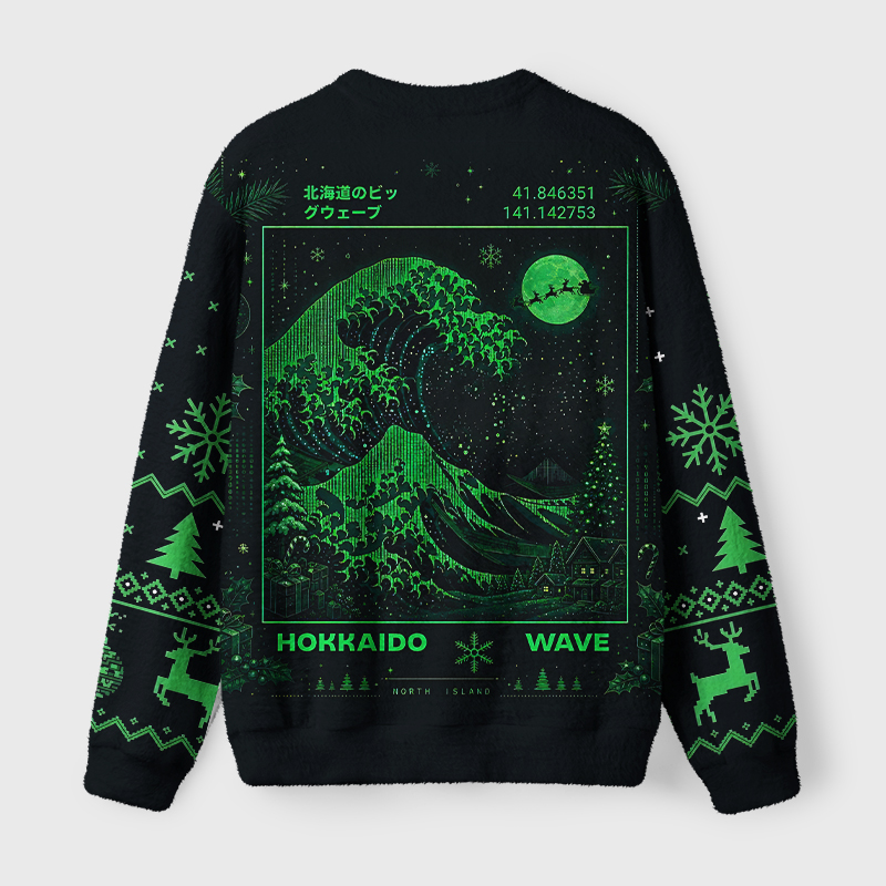 Tokyo-Tiger The Great Code Wave Fuzzy Christmas Ugly Sweatshirt