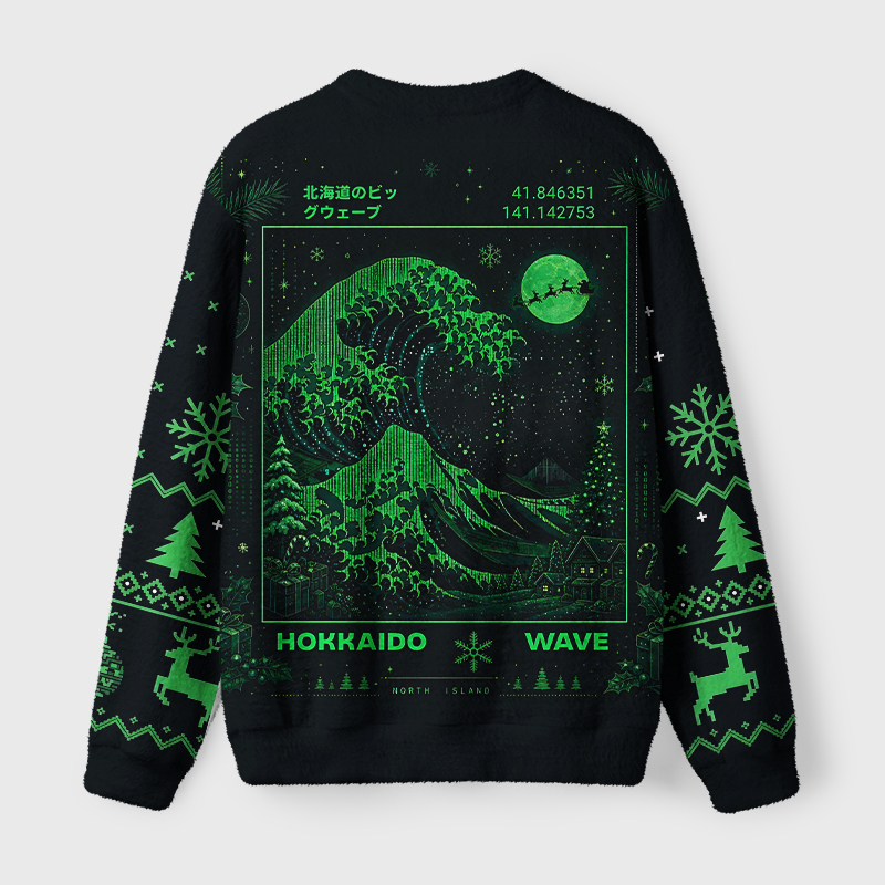 Tokyo-Tiger The Great Code Wave Fuzzy Christmas Ugly Sweatshirt
