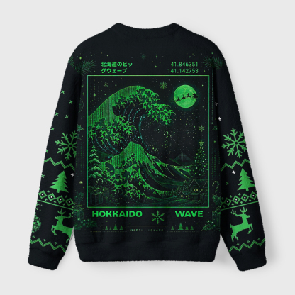 Tokyo-Tiger The Great Code Wave Fuzzy Christmas Ugly Sweatshirt