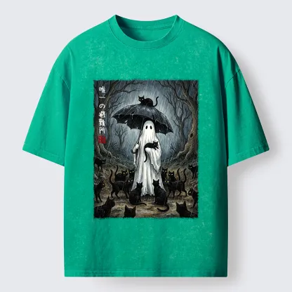 Tokyo‑Tiger Ghost Cat Shelter Washed T‑Shirt