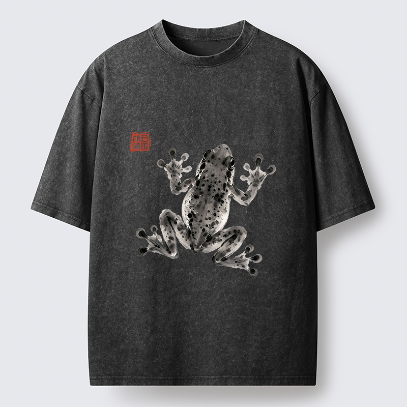 Tokyo-Tiger Ink Frog Painting Washed T-Shirt