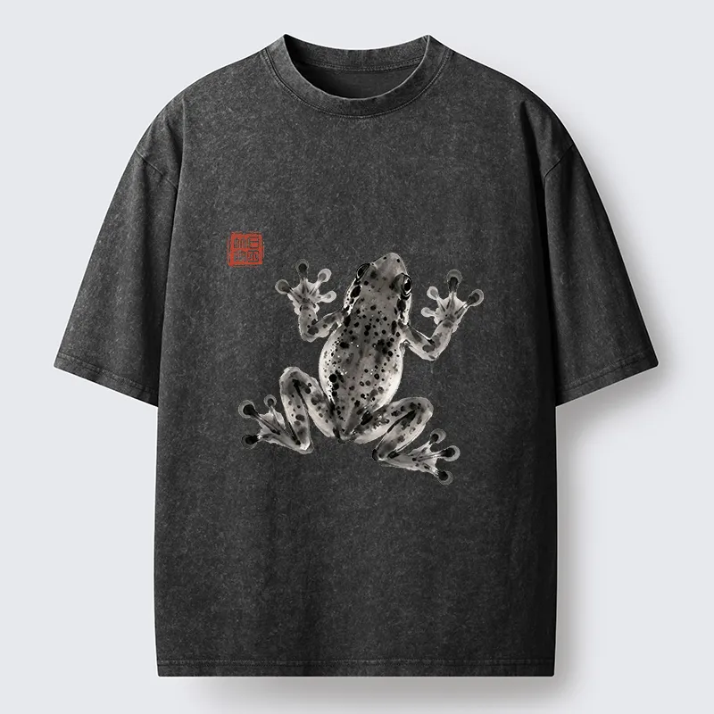 Tokyo-Tiger Ink Frog Painting Washed T-Shirt