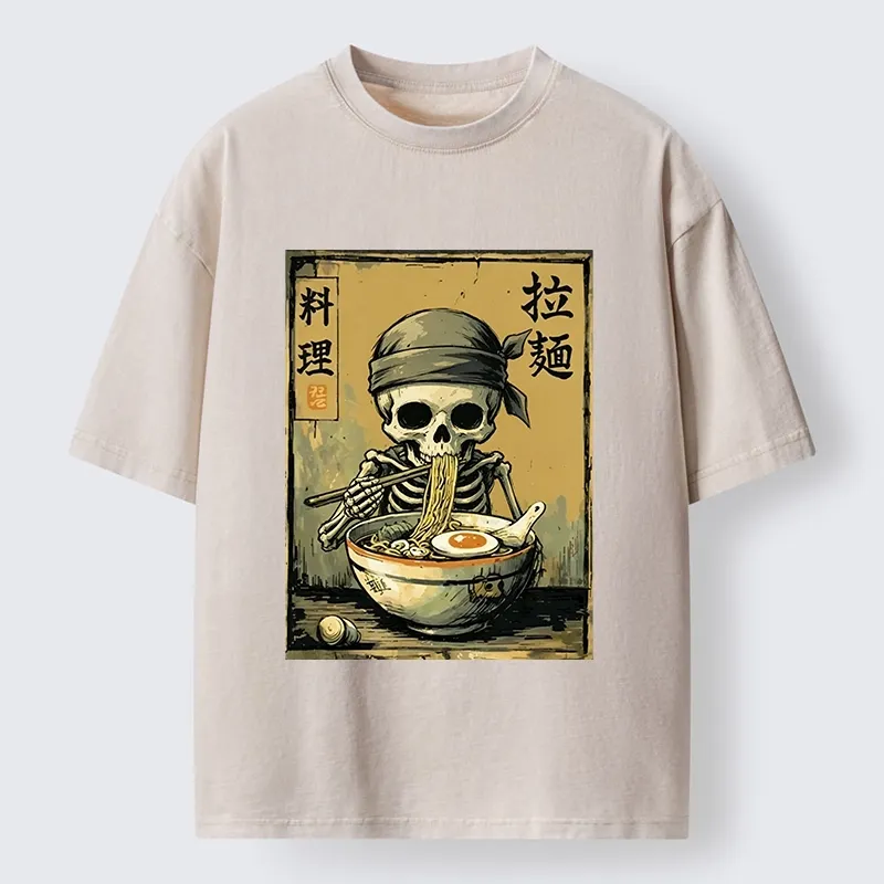 Tokyo‑Tiger Funny Skeleton Ramen Washed T‑Shirt