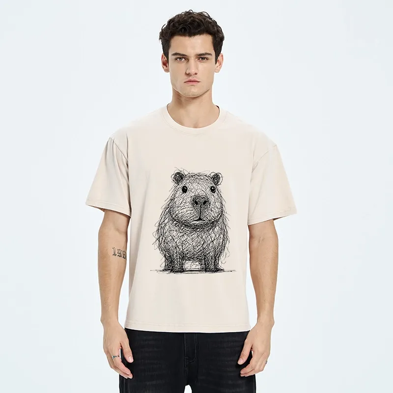 Tokyo-Tiger Capybara Chaos Sketch Washed T-Shirt