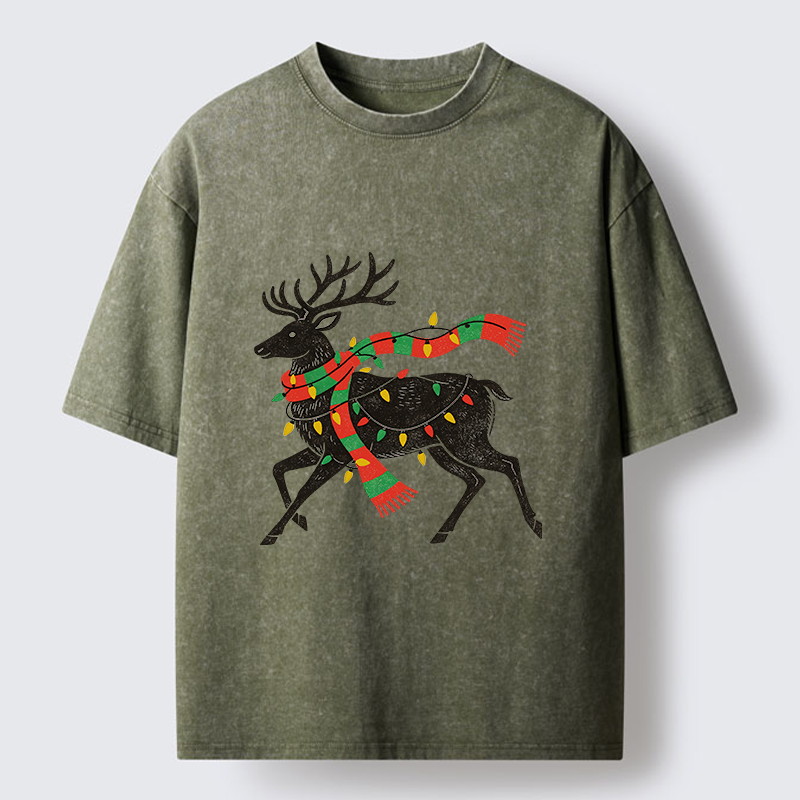 Tokyo-Tiger Christmas Light Reindeer Washed T-Shirt