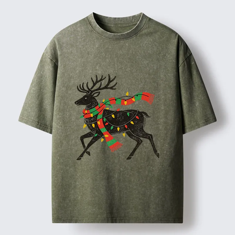 Tokyo-Tiger Christmas Light Reindeer Washed T-Shirt