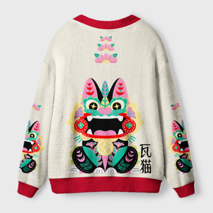 Tokyo-Tiger Lucky Tile Cat Ugly Cardigan Sweater
