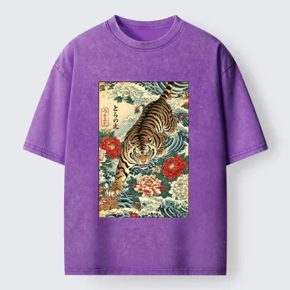 Tokyo‑Tiger Retro Wave Tiger Washed T‑Shirt