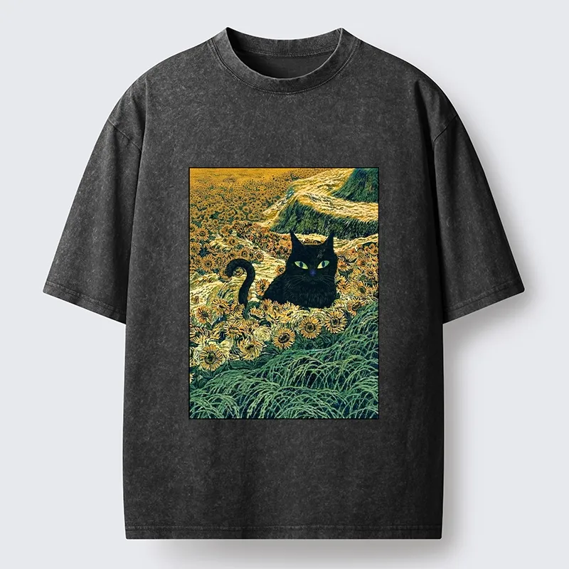 Tokyo‑Tiger Van Gogh Black Cat Washed T‑Shirt
