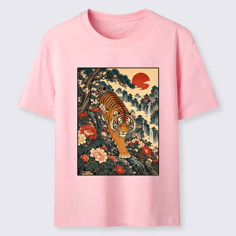 Tokyo-Tiger Vintage Ukiyo Wild Tiger Floral Graphic Classic T-Shirt