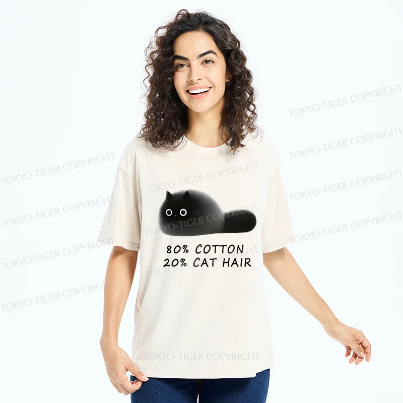 Tokyo-Tiger Funny Cat Hair Washed T-Shirt