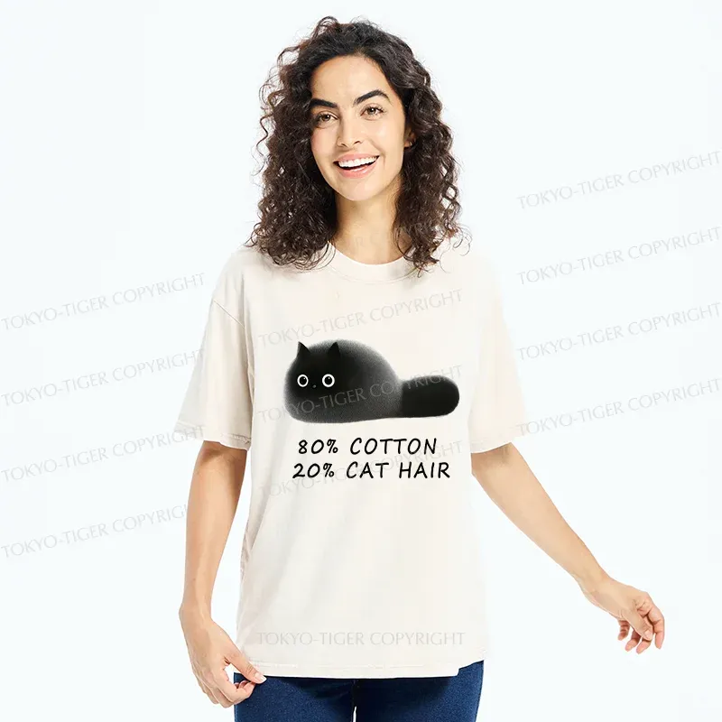 Tokyo-Tiger Funny Cat Hair Washed T-Shirt