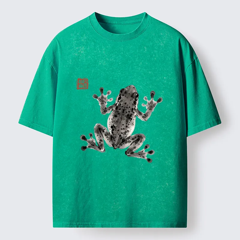 Tokyo-Tiger Ink Frog Painting Washed T-Shirt