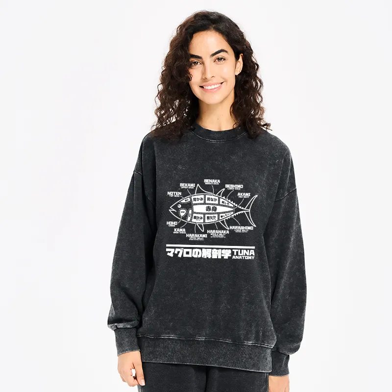 Tokyo-Tiger Tuna Dissection Map Japanese Washed Sweatshirt