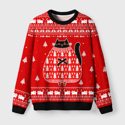 Tokyo-Tiger Black Cat In An Ugly Sweater Fuzzy Christmas Ugly Sweatshirt